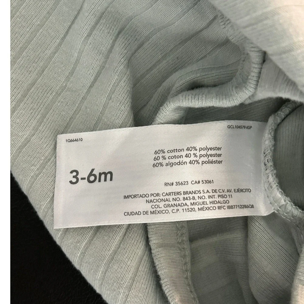 Carters Child of Mine Baby Bodysuit 2ct Mint Gray Ribbed 3-6 Months 1350